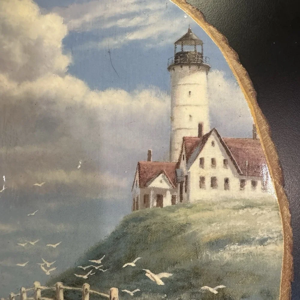 Vintage Decoupage Wood Slice Coastal‎ Lighthouse 11